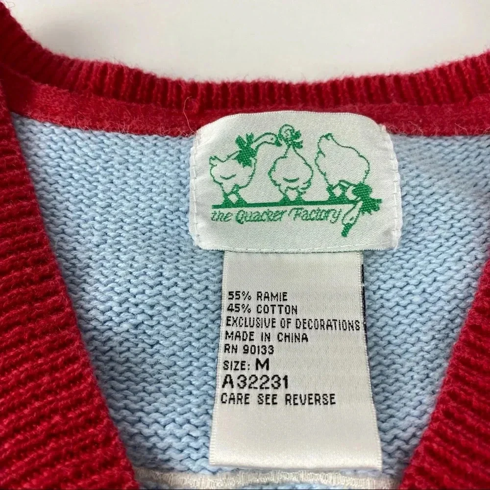 Quacker Factory Embellished Patriotic Christmas Angel Cardigan Sweater Medium
